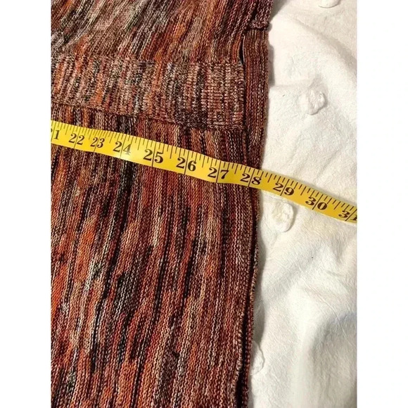 Pure Jill Chunky Knit 3/4 Sleeve Red & Brown V Neck Tunic Sweater Large Grandma - Picture 5 of 6
